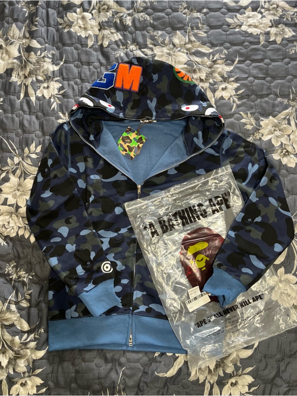 Bape blue Camo Full-Zip Hoodie size large